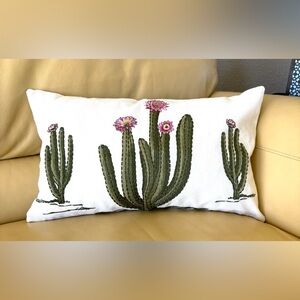 12x20 Embroidered Pink Flowering Cacti Cactus Linen Blend Throw Pillow Cover New